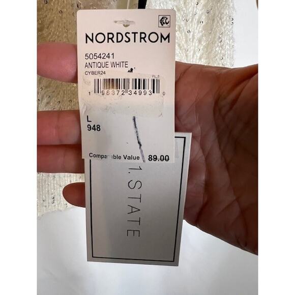 Women's 1. State Antique White Sequin Long Sleeve Pullover Sweater Sz Large - Picture 5 of 9